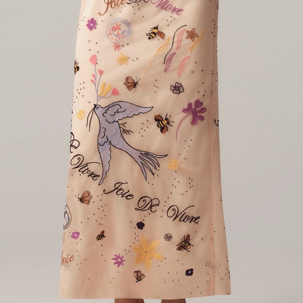 Elegant Anthropologie Embroidered Midi Skirt with Floral Design Sz S NWT - Picture 4 of 8